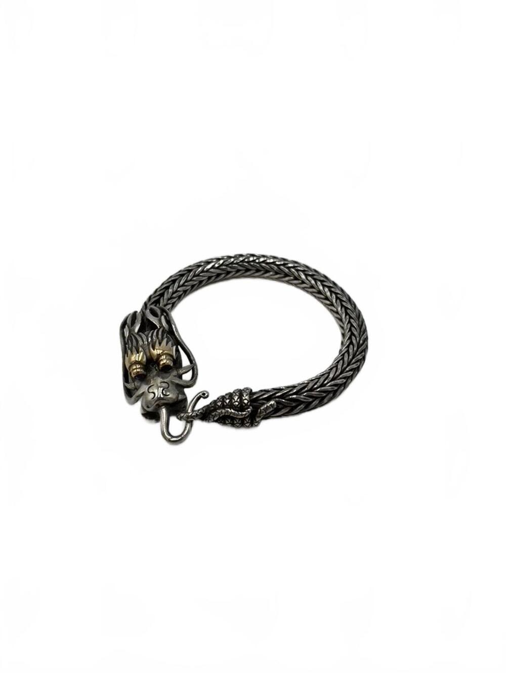 18K Gold & Sterling Silver Spinel-eyed Dragon Bracelet